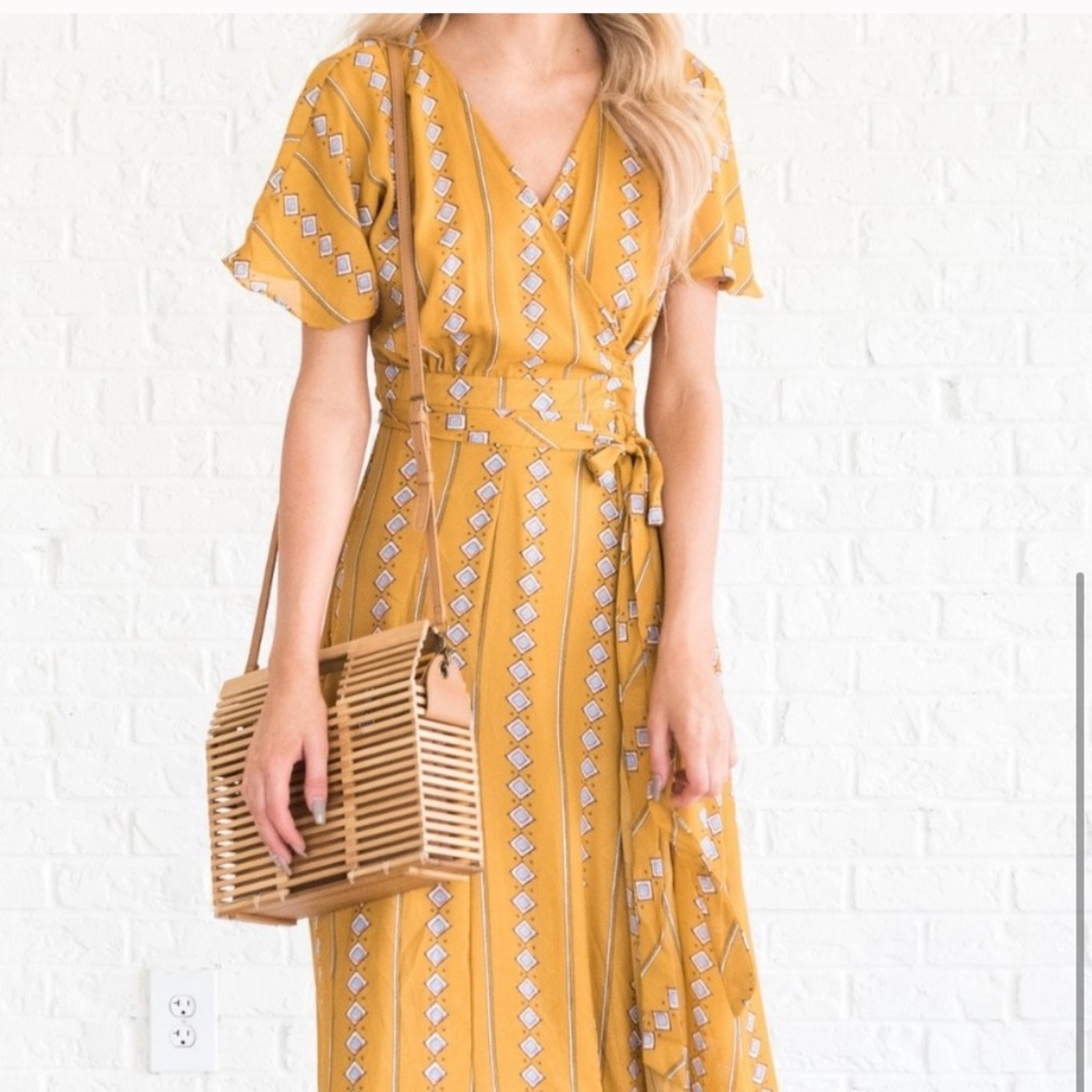 West Coast Dreams Mustard Wrap Dress (L)